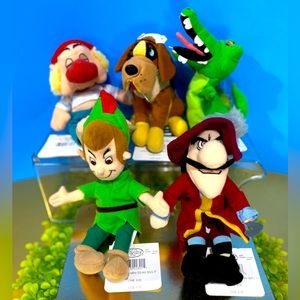 DISNEY EXCLUSIVE NWT VTG 90s PETER PAN RETIRED BEAN BAG PLUSH COMPLETE SET OF 5